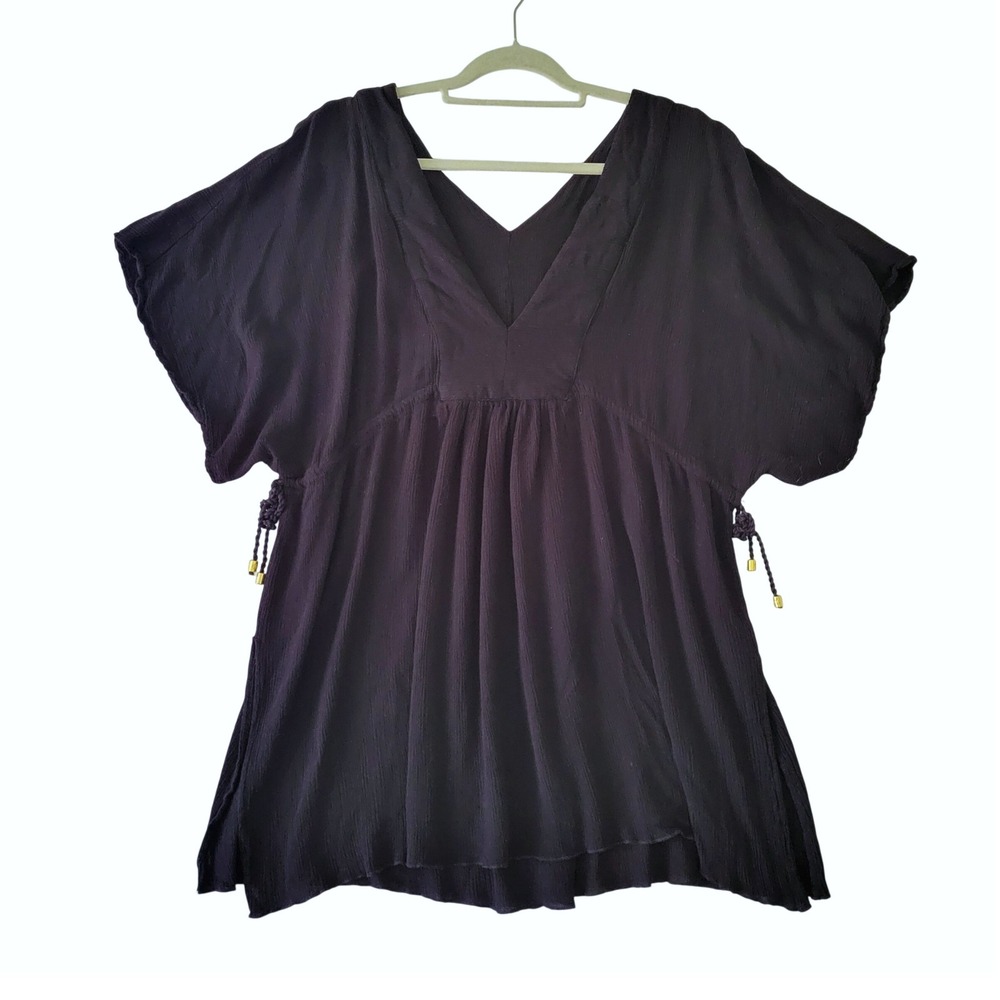 Lauren Ralph Lauren Black Label V-Neck Swim Cover-Up Top Viscose Boho Large